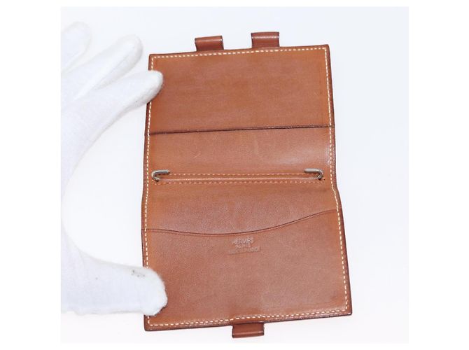Hermès Portafoglio HERMES in tela e pelle 3 pezzi marrone arancione grigio Auth bs31477 - vista 8