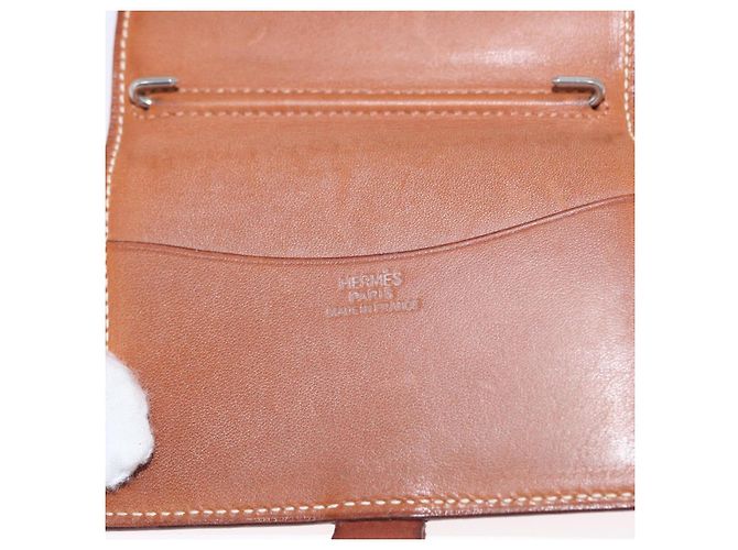 Hermès Portafoglio HERMES in tela e pelle 3 pezzi marrone arancione grigio Auth bs31477 - vista 9