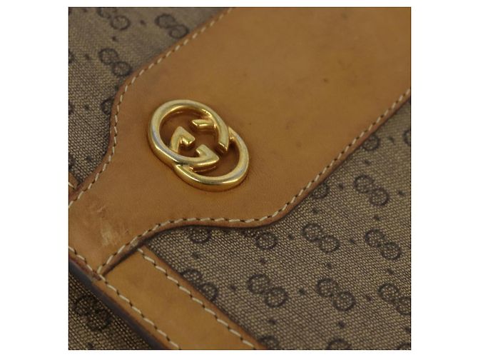Gucci Borsa a Spalla Micro GG Supreme PVC Beige Oro Auth 150726 D'oro - vista 17