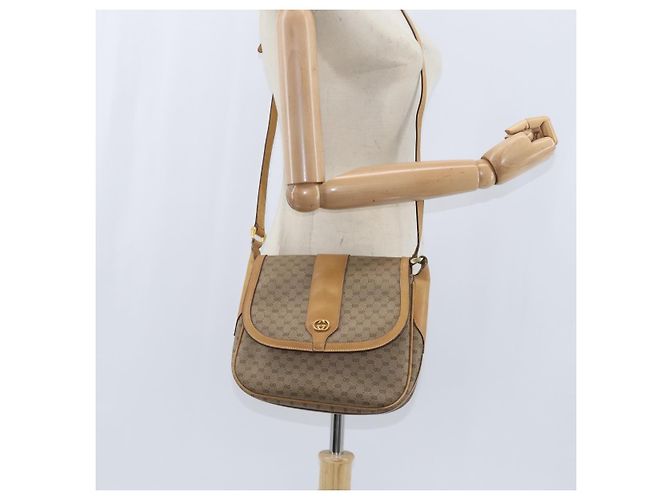 Gucci Borsa a Spalla Micro GG Supreme PVC Beige Oro Auth 150726 D'oro - vista 22