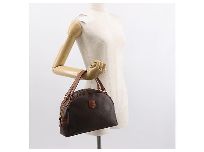 Céline Borsa a mano in tela Macadam CELINE in pelle PVC marrone oro Auth ki6132 D'oro - vista 22