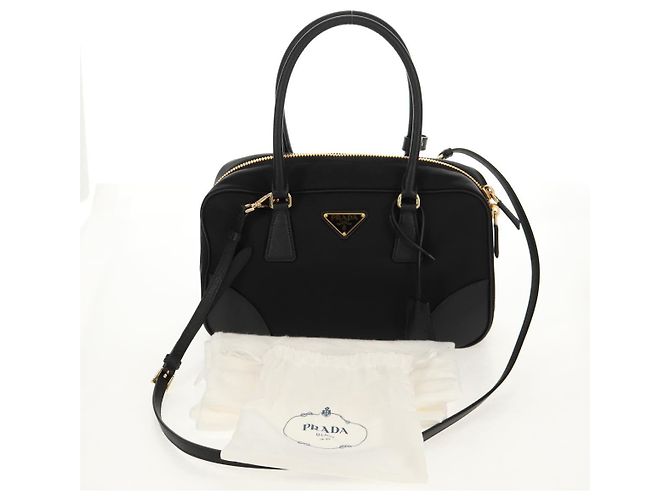 PRADA Borsa a Mano Nylon 2 vie Nero Oro 1BB115 Auth am9579SM D'oro - vista 12