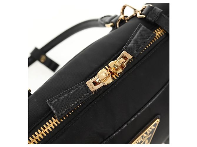 PRADA Borsa a Mano Nylon 2 vie Nero Oro 1BB115 Auth am9579SM D'oro - vista 22