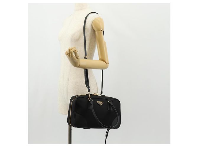 PRADA Borsa a Mano Nylon 2 vie Nero Oro 1BB115 Auth am9579SM D'oro - vista 29