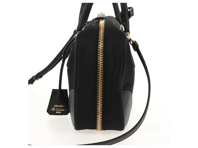 PRADA Borsa a Mano Nylon 2 vie Nero Oro 1BB115 Auth am9579SM D'oro - vista 3