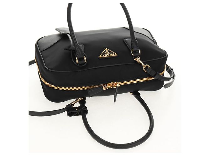 PRADA Borsa a Mano Nylon 2 vie Nero Oro 1BB115 Auth am9579SM D'oro - vista 6