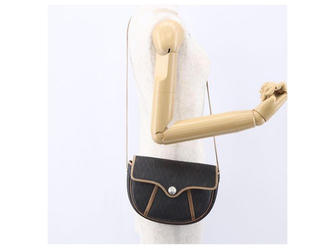 Borsa a spalla in tela a nido d'ape PVC nera e oro Auth BA7506 Christian Dior Nero D'oro - vista 20
