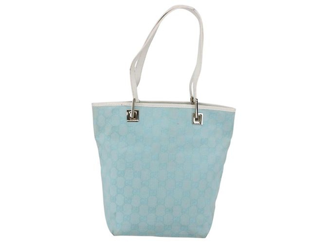 GUCCI GG Canvas Tote Bag Hellblau Gold 002 1099 Auth 149259 Golden - Ansicht 2