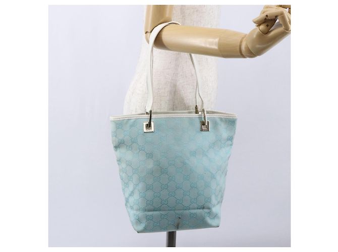 GUCCI GG Canvas Tote Bag Hellblau Gold 002 1099 Auth 149259 Golden - Ansicht 21