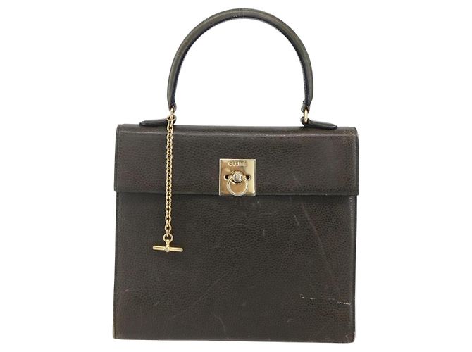 Céline Borsa a Mano CELINE in Pelle Khaki Oro Auth 151041 D'oro Cachi - vista 13