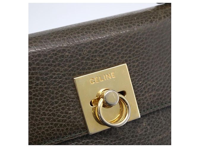 Céline Borsa a Mano CELINE in Pelle Khaki Oro Auth 151041 D'oro Cachi - vista 17