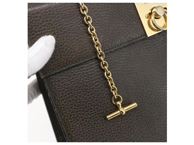 Céline Borsa a Mano CELINE in Pelle Khaki Oro Auth 151041 D'oro Cachi - vista 18