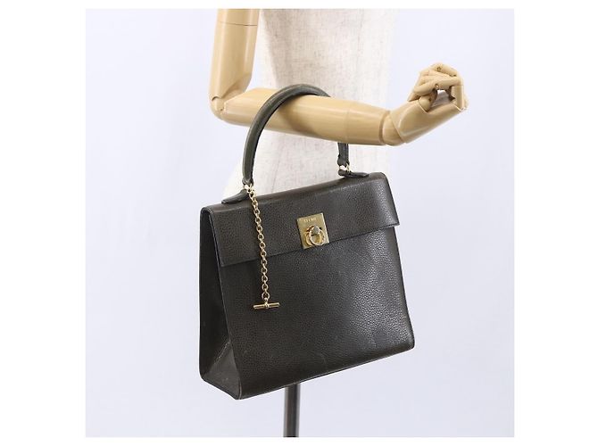 Céline Borsa a Mano CELINE in Pelle Khaki Oro Auth 151041 D'oro Cachi - vista 23