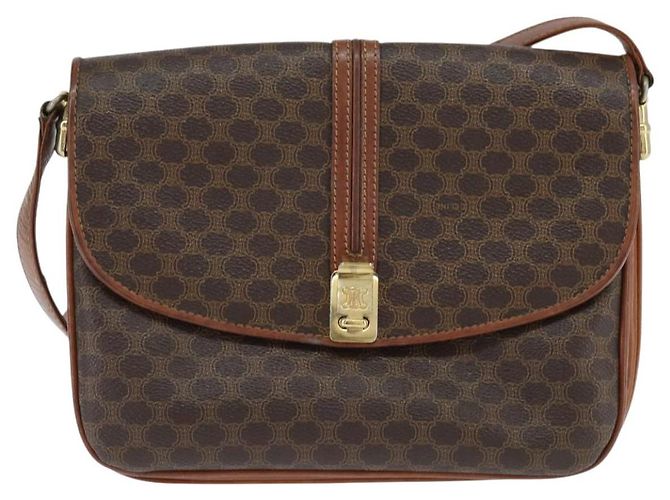 Céline Borsa a Spalla in Tela Macadam CELINE in Pelle PVC Marrone Oro Auth 148183 D'oro - vista 13