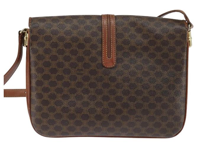 Céline Borsa a Spalla in Tela Macadam CELINE in Pelle PVC Marrone Oro Auth 148183 D'oro - vista 2
