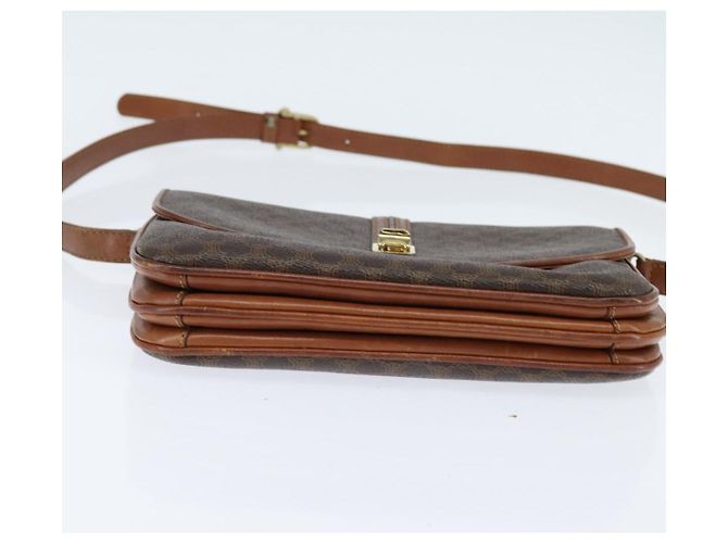 Céline Borsa a Spalla in Tela Macadam CELINE in Pelle PVC Marrone Oro Auth 148183 D'oro - vista 5