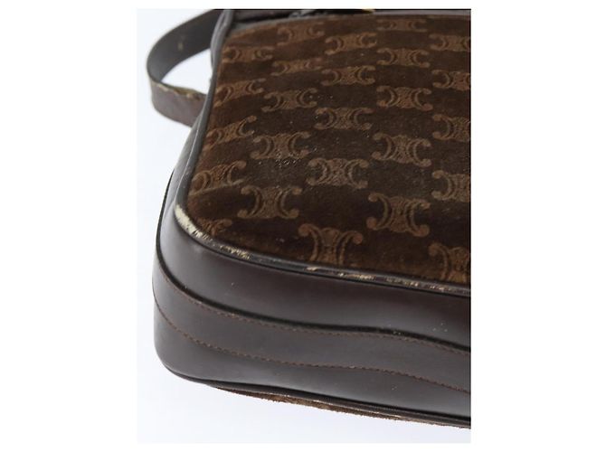 Céline Borsa a Spalla in Tela Macadam CELINE Suede Marrone Oro Auth 147778 D'oro - vista 10