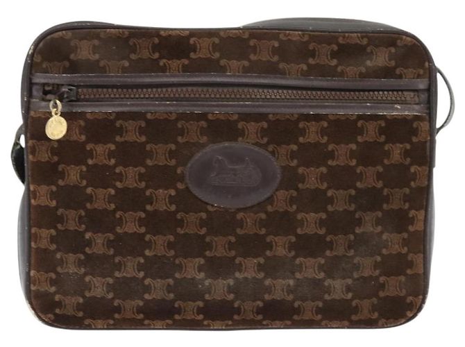 Céline Borsa a Spalla in Tela Macadam CELINE Suede Marrone Oro Auth 147778 D'oro - vista 13