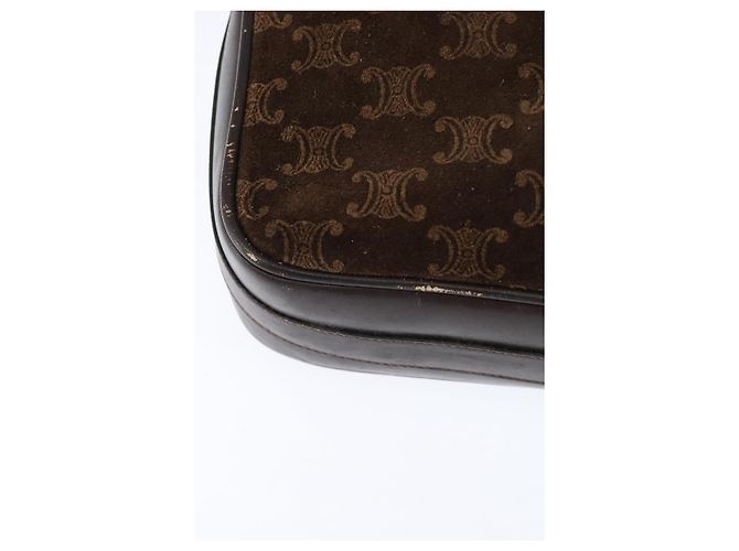 Céline Borsa a Spalla in Tela Macadam CELINE Suede Marrone Oro Auth 147778 D'oro - vista 16