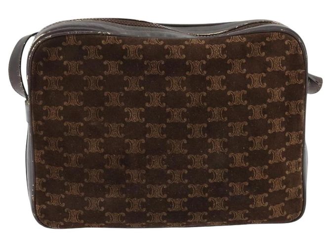 Céline Borsa a Spalla in Tela Macadam CELINE Suede Marrone Oro Auth 147778 D'oro - vista 2