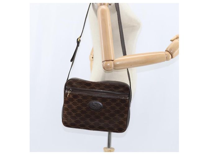 Céline Borsa a Spalla in Tela Macadam CELINE Suede Marrone Oro Auth 147778 D'oro - vista 20