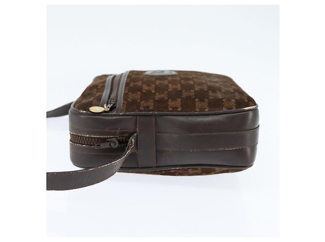 Céline Borsa a Spalla in Tela Macadam CELINE Suede Marrone Oro Auth 147778 D'oro - vista 3