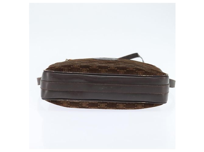 Céline Borsa a Spalla in Tela Macadam CELINE Suede Marrone Oro Auth 147778 D'oro - vista 5