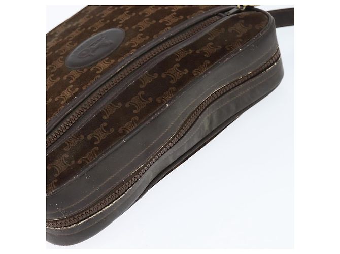 Céline Borsa a Spalla in Tela Macadam CELINE Suede Marrone Oro Auth 147778 D'oro - vista 6