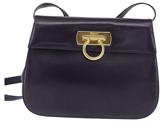 Borsa a Spalla Gancini in Pelle Salvatore Ferragamo Blu Navy Oro Auth 145622 D'oro - vista 13