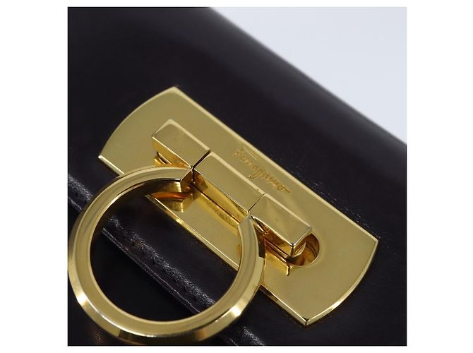 Borsa a Spalla Gancini in Pelle Salvatore Ferragamo Blu Navy Oro Auth 145622 D'oro - vista 18