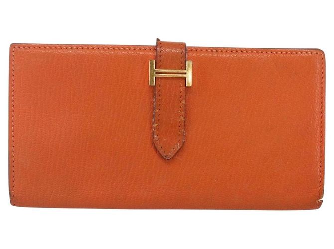 Hermès HERMES Portafoglio Soufflé in Pelle Arancione Auth 143412 - vista 13