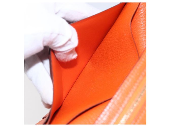 Hermès HERMES Portafoglio Soufflé in Pelle Arancione Auth 143412 - vista 20