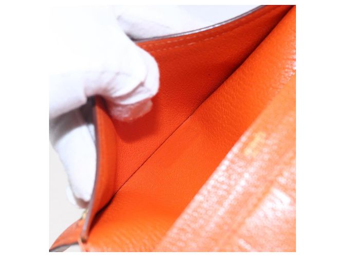Hermès HERMES Portafoglio Soufflé in Pelle Arancione Auth 143412 - vista 22