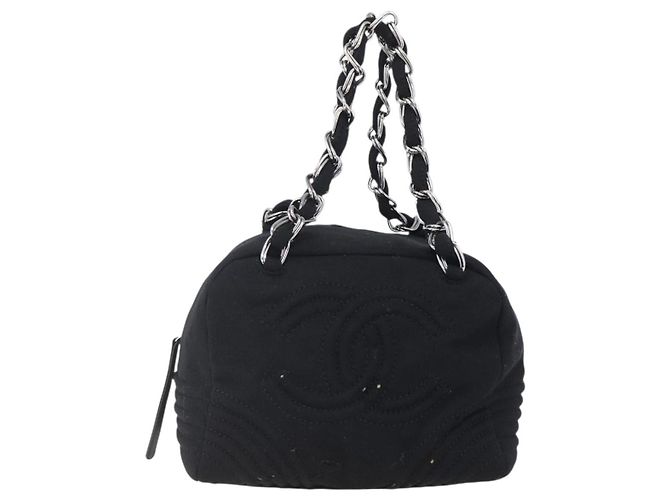 CHANEL COCO Borsa a mano in cotone argento nero CC Auth 150550 - vista 13