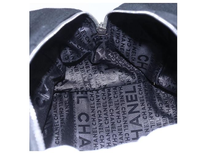 CHANEL COCO Borsa a mano in cotone argento nero CC Auth 150550 - vista 19