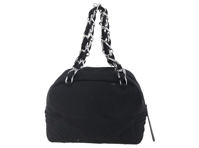 CHANEL COCO Borsa a mano in cotone argento nero CC Auth 150550 - vista 2