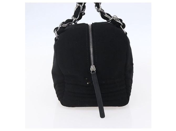 CHANEL COCO Borsa a mano in cotone argento nero CC Auth 150550 - vista 3