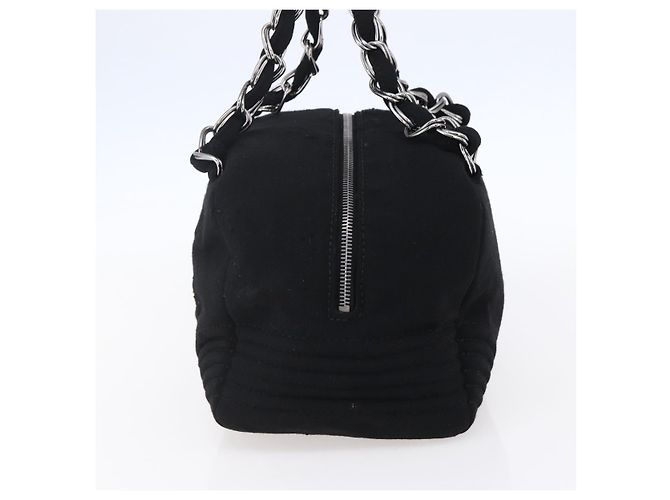 CHANEL COCO Borsa a mano in cotone argento nero CC Auth 150550 - vista 4