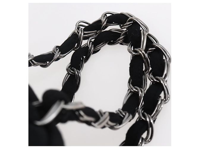 CHANEL COCO Borsa a mano in cotone argento nero CC Auth 150550 - vista 8