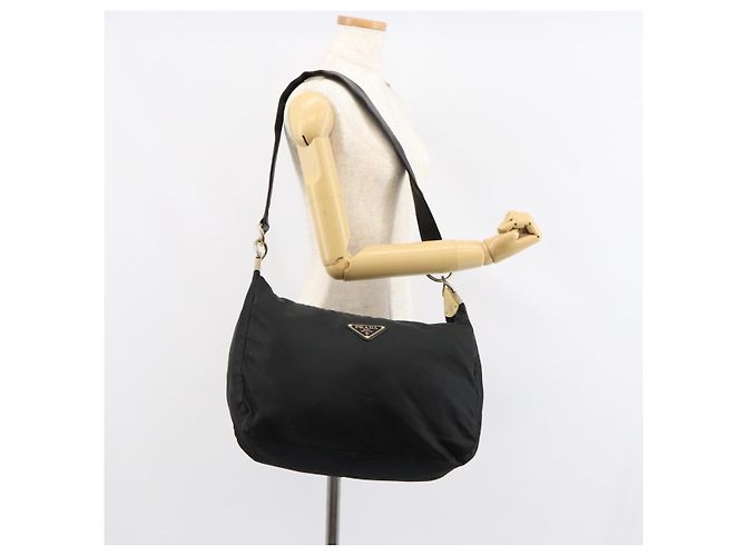 Borsa a Spalla PRADA in Nylon Pelle Nera Oro Auth bs30072 Nero D'oro - Ansicht 22