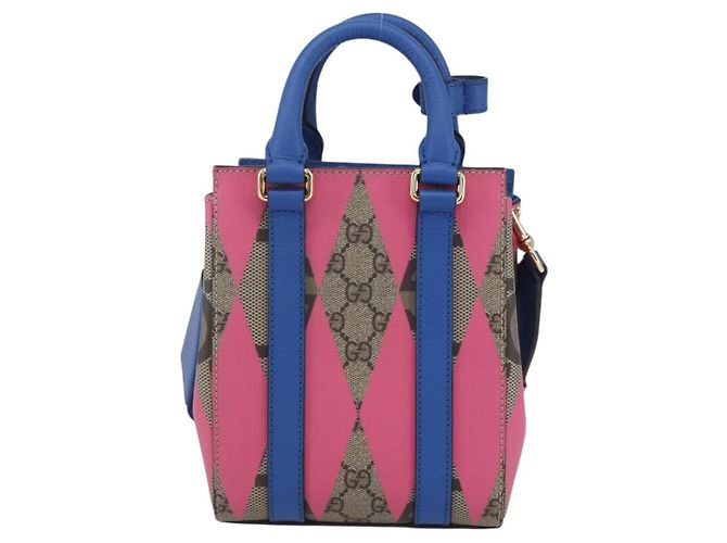 Borsa a mano GUCCI GG Supreme PVC 2in1 Beige Blu Auth 154072SAM - vista 2