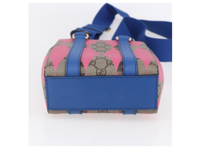 Borsa a mano GUCCI GG Supreme PVC 2in1 Beige Blu Auth 154072SAM - vista 5