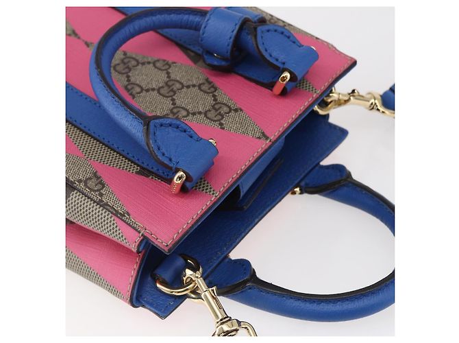 Borsa a mano GUCCI GG Supreme PVC 2in1 Beige Blu Auth 154072SAM - vista 6