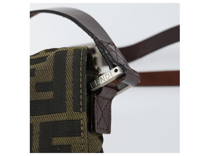 FENDI Zucca Canvas Shoulder Bag Black Brown Auth gh1238 - view 10