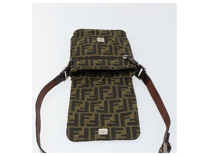 FENDI Zucca Canvas Shoulder Bag Black Brown Auth gh1238 - view 11