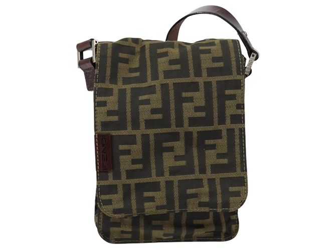 FENDI Zucca Canvas Shoulder Bag Black Brown Auth gh1238 - view 13
