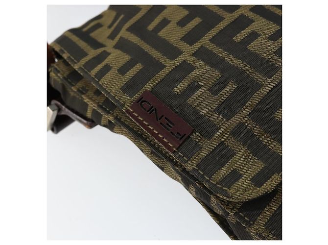 FENDI Zucca Canvas Shoulder Bag Black Brown Auth gh1238 - view 16