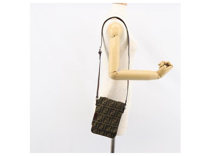 FENDI Zucca Canvas Shoulder Bag Black Brown Auth gh1238 - view 21