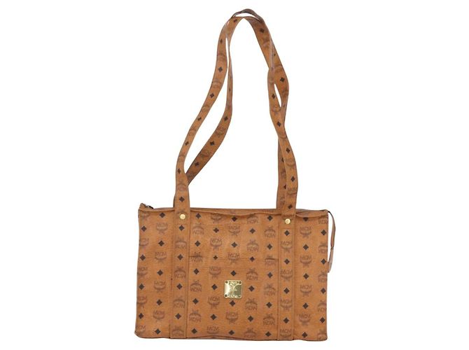 Borsa a Spalla MCM Logogram Vicetos in Pelle PVC Marrone Oro Auth gh1241 D'oro - vista 13