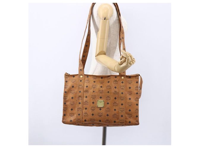 Borsa a Spalla MCM Logogram Vicetos in Pelle PVC Marrone Oro Auth gh1241 D'oro - vista 23